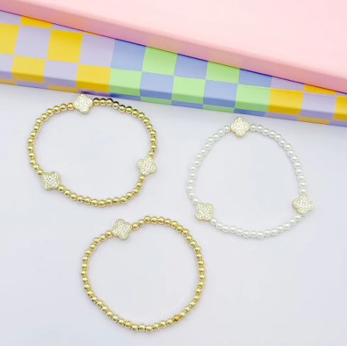 TJ - Pearly Gold Amelia Beaded Bracelet Set