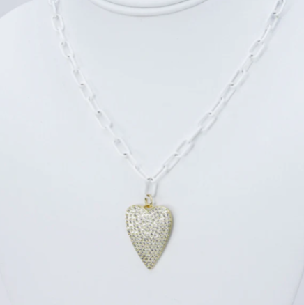 TJ - Crystal Heart White Link Necklace