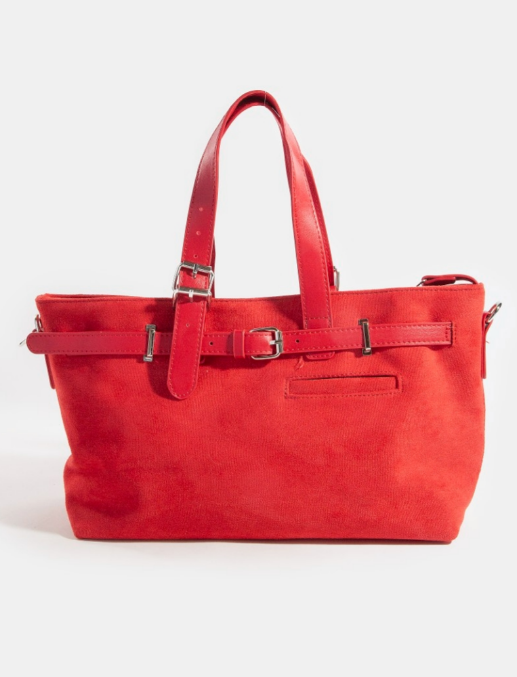 Faux Suede Buckle Strap Handbag