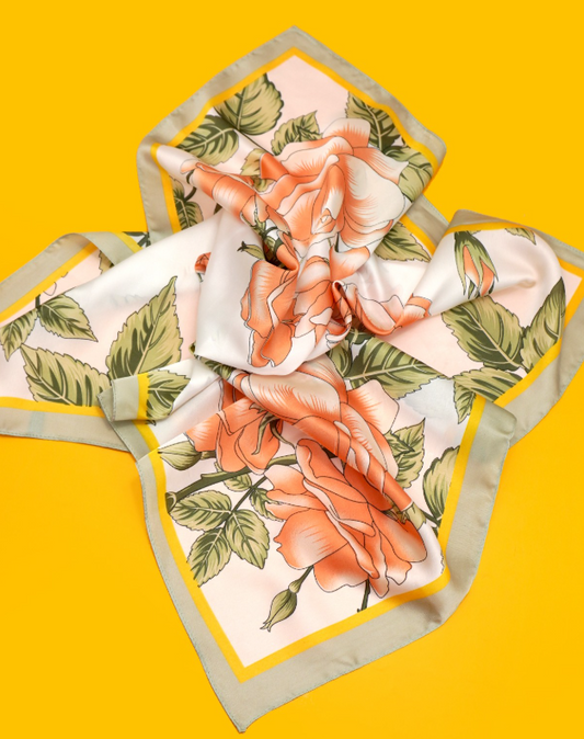 Large Pink Rose Print Bandana Scarf