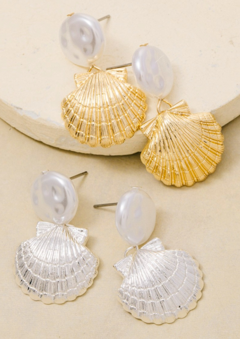 Pearl Disk & Sea Shell Earrings (2 colors)