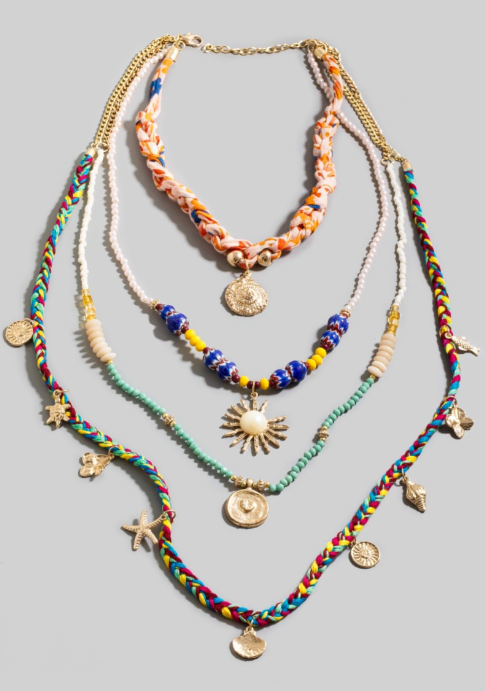 Layered Fabric Ocean Charm Necklace