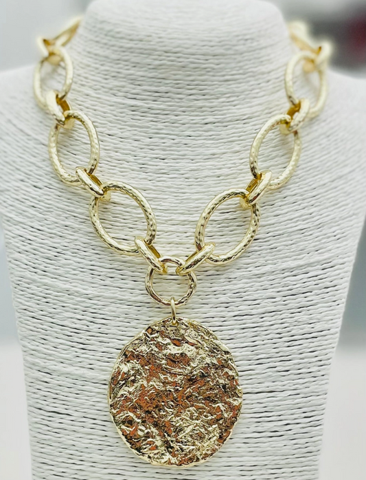 Hammered Gold Pendant Necklace