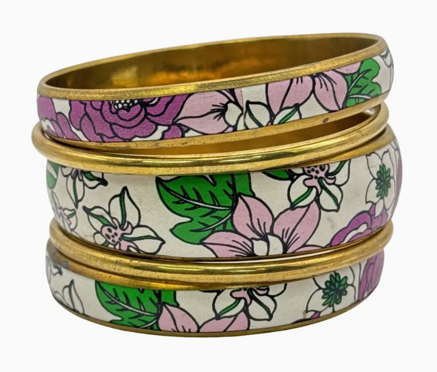 Vintage Floral Enamel Bracelet Stack