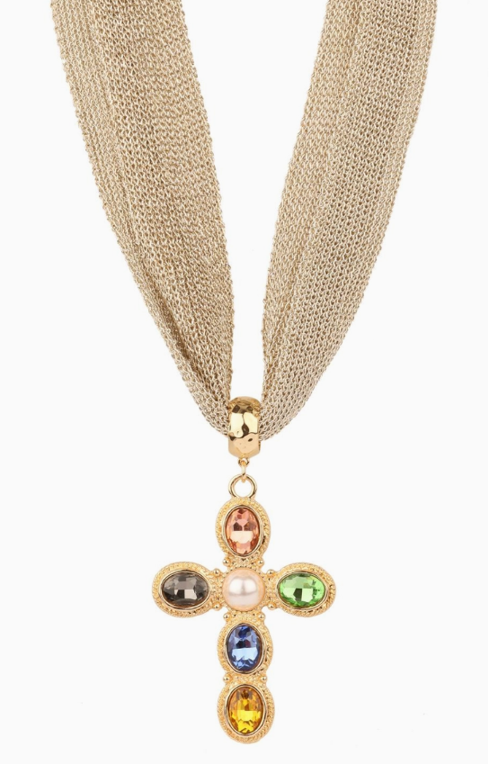 Gold Mesh Cross Necklace