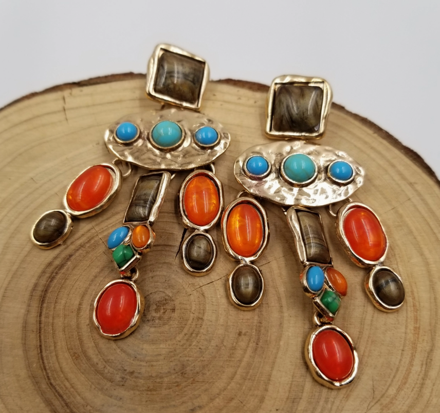 Retro Geometric Stone Earrings