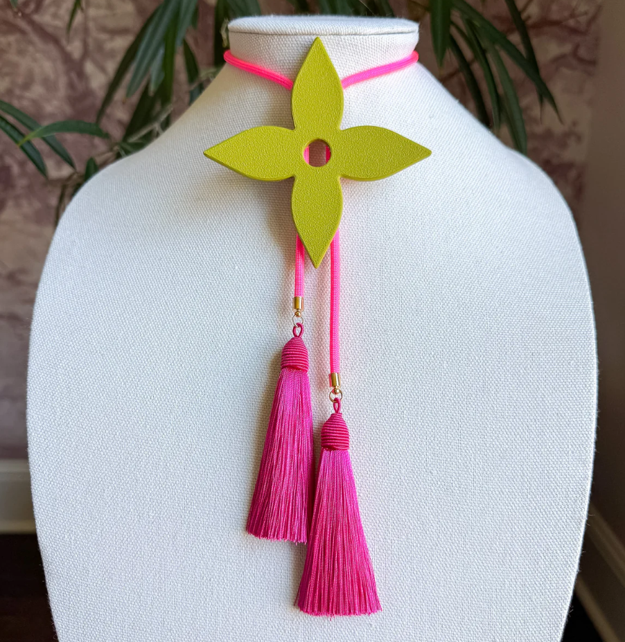 Rahya - Ace of Diamonds Bolo in Olive Green with Neon Pink & Fuchsia