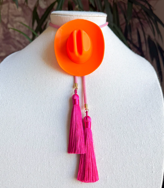 Rahya - Cowboy Hat Bolo in Burnt Orange with Bubblegum Pink & Fuchsia