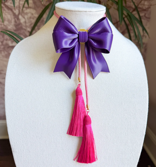 Rahya - Ribbon Bow Bolo in Deep Purple with Bubblegum Pink & Fuchsia