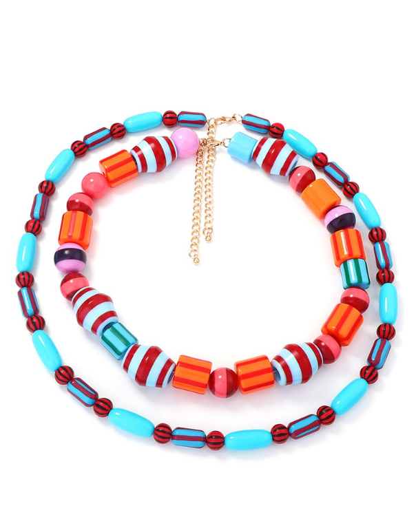 Multicolor Geometric Beaded Necklace Set