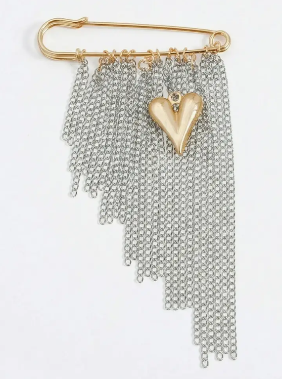 Safety Pin Brooch Fringe Chain