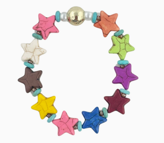 Multicolor Magnesite Star & Pearl Bracelet