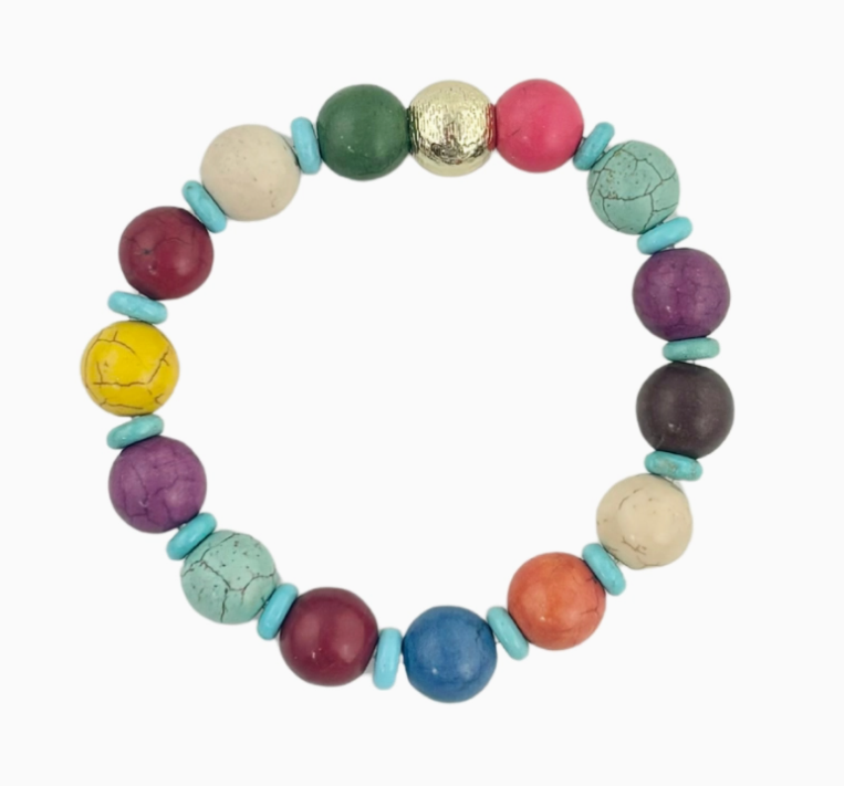 Multicolor Round Magnesite & Turquoise Beaded Bracelet