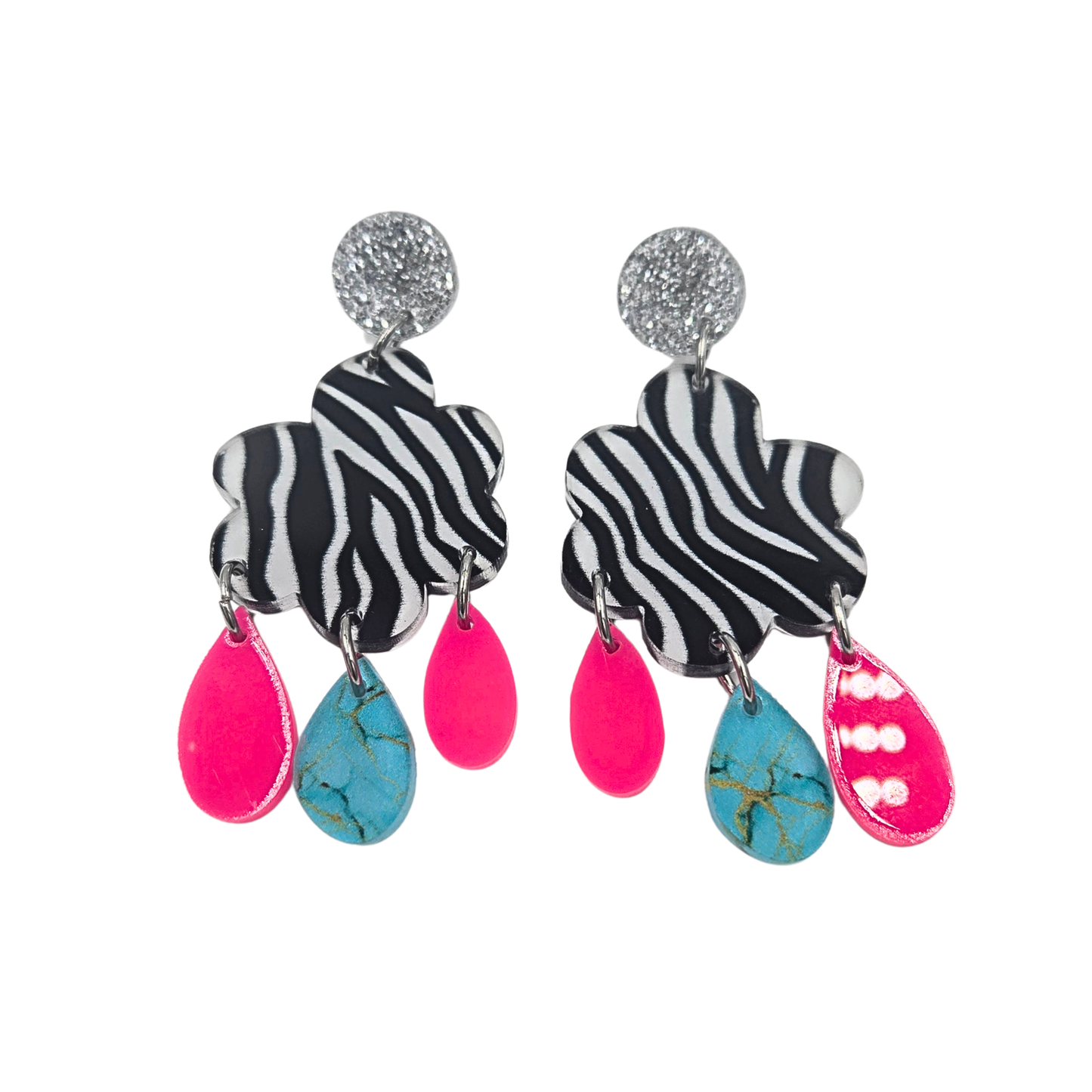 Zebra & Turquoise Flower Earrings