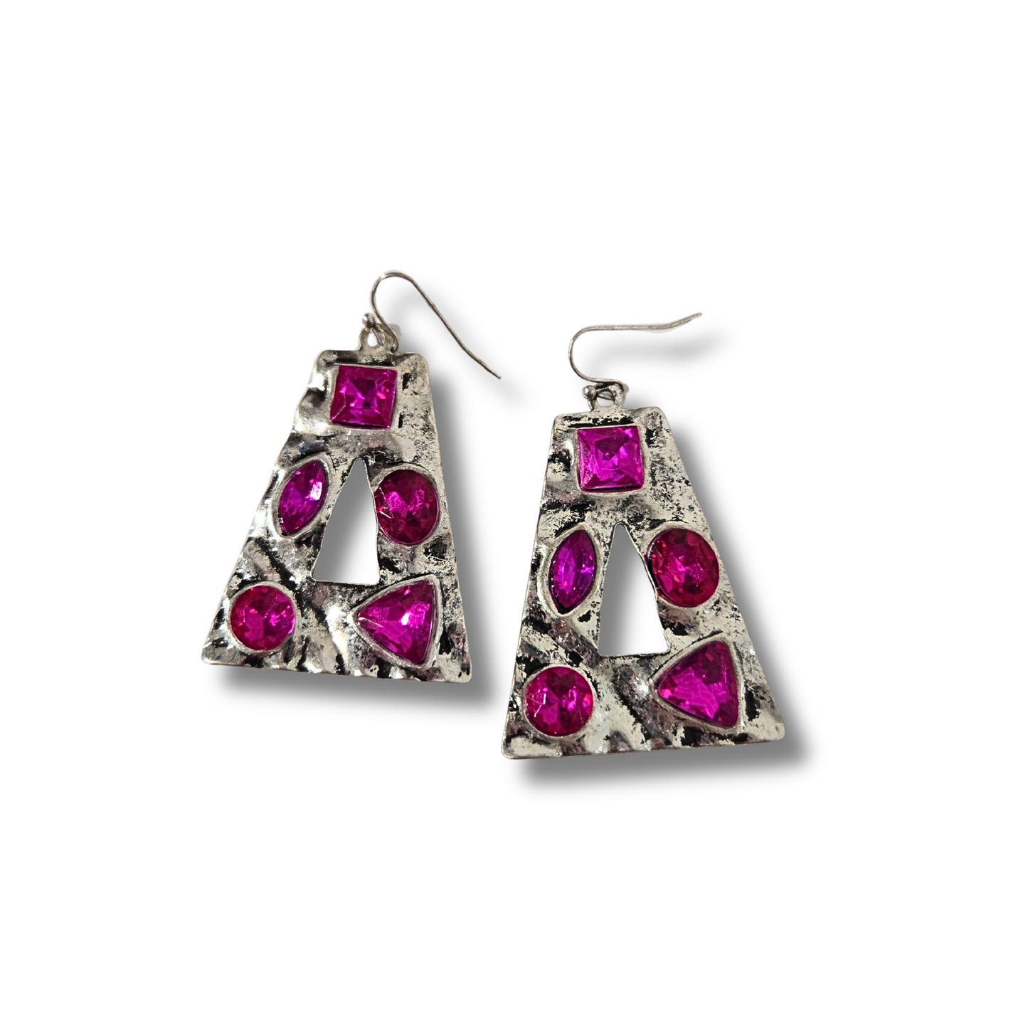 Antique Silver & Fuchsia Statement Earrings
