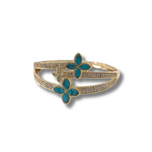 WP - Gold Pave and Turquoise Flower Bangle