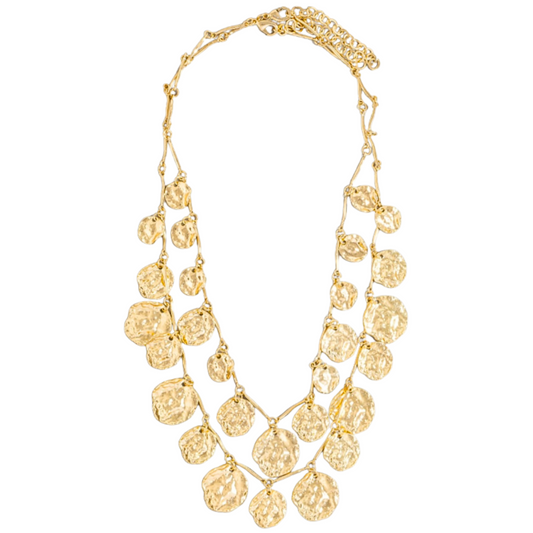 Multi Warped Coin Charms Layered Statement Necklace