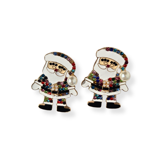 Multicolored Jewel Santa Earrings