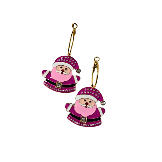 Pink Enamel Santa Earrings