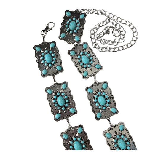 Rectangle Silver & Turquoise Concho Belt