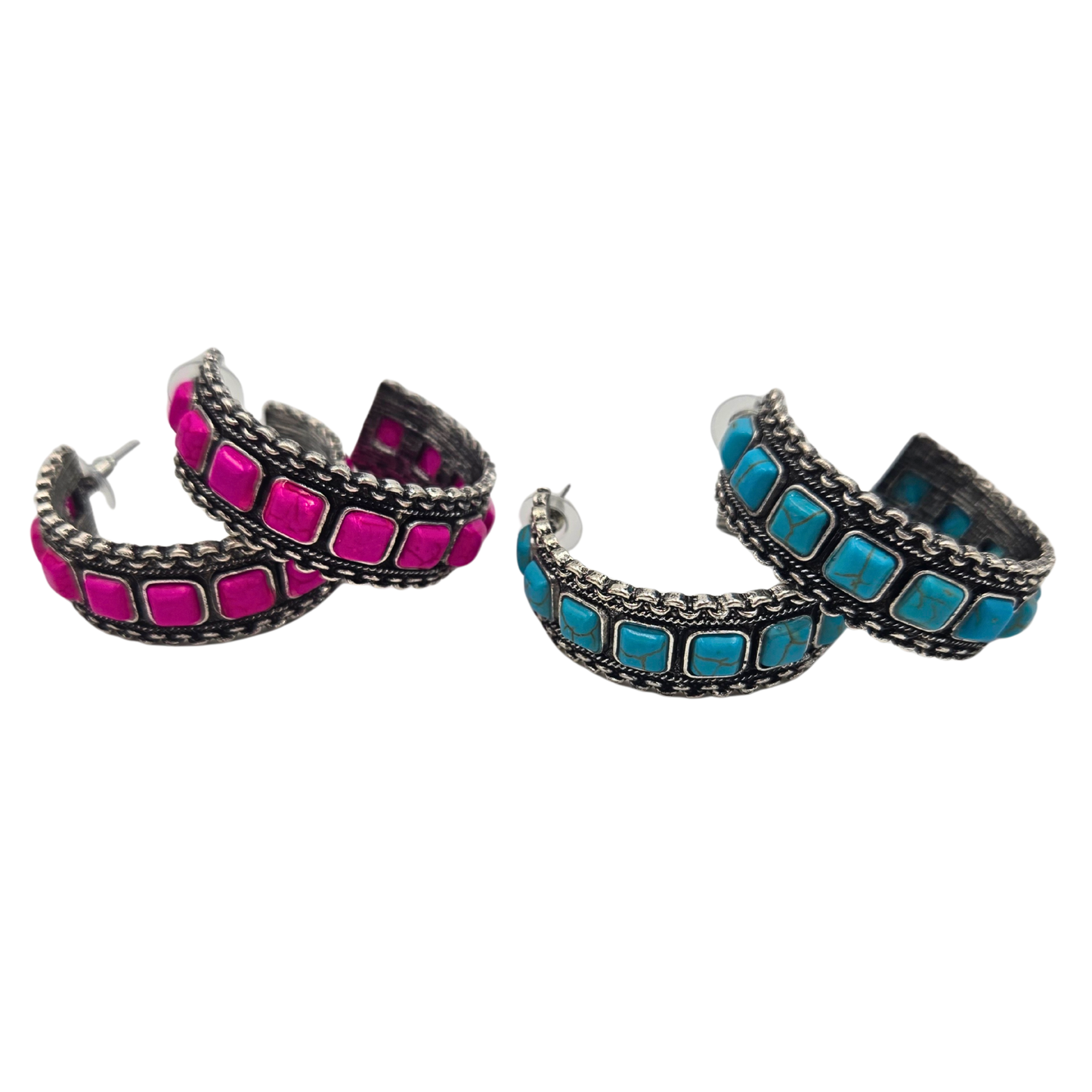 Square Stone Statement Hoops (2 colors)