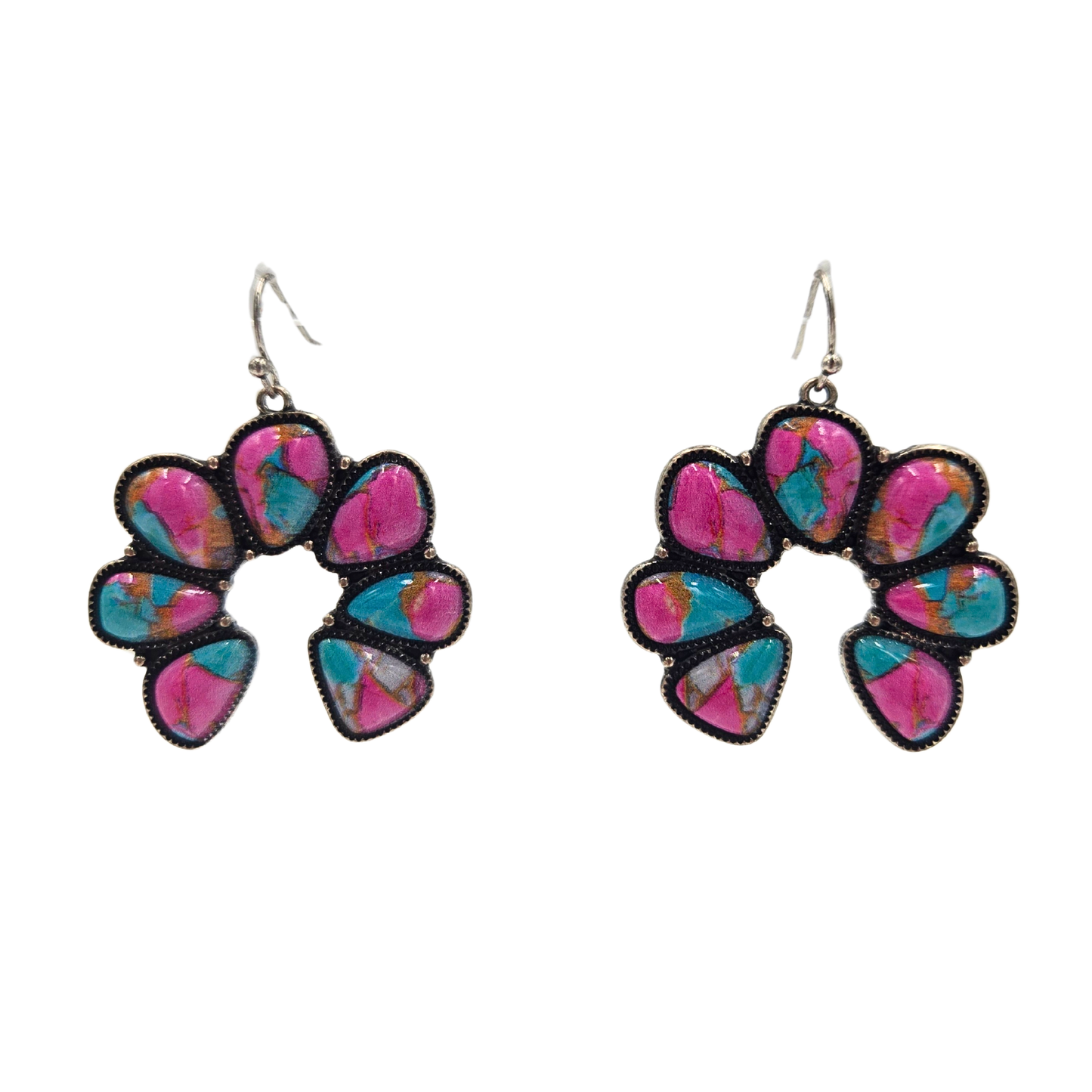 Turquoise Swirl Squash Blossom Earrings