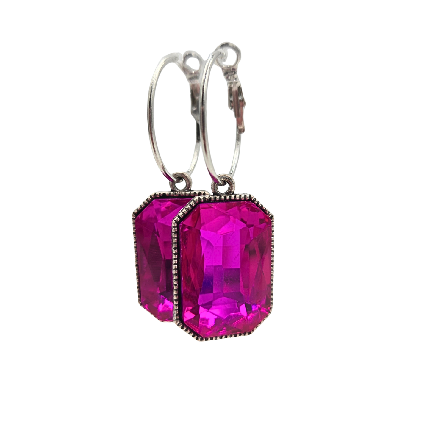 Rectangle Jewel Earrings - Fuchsia