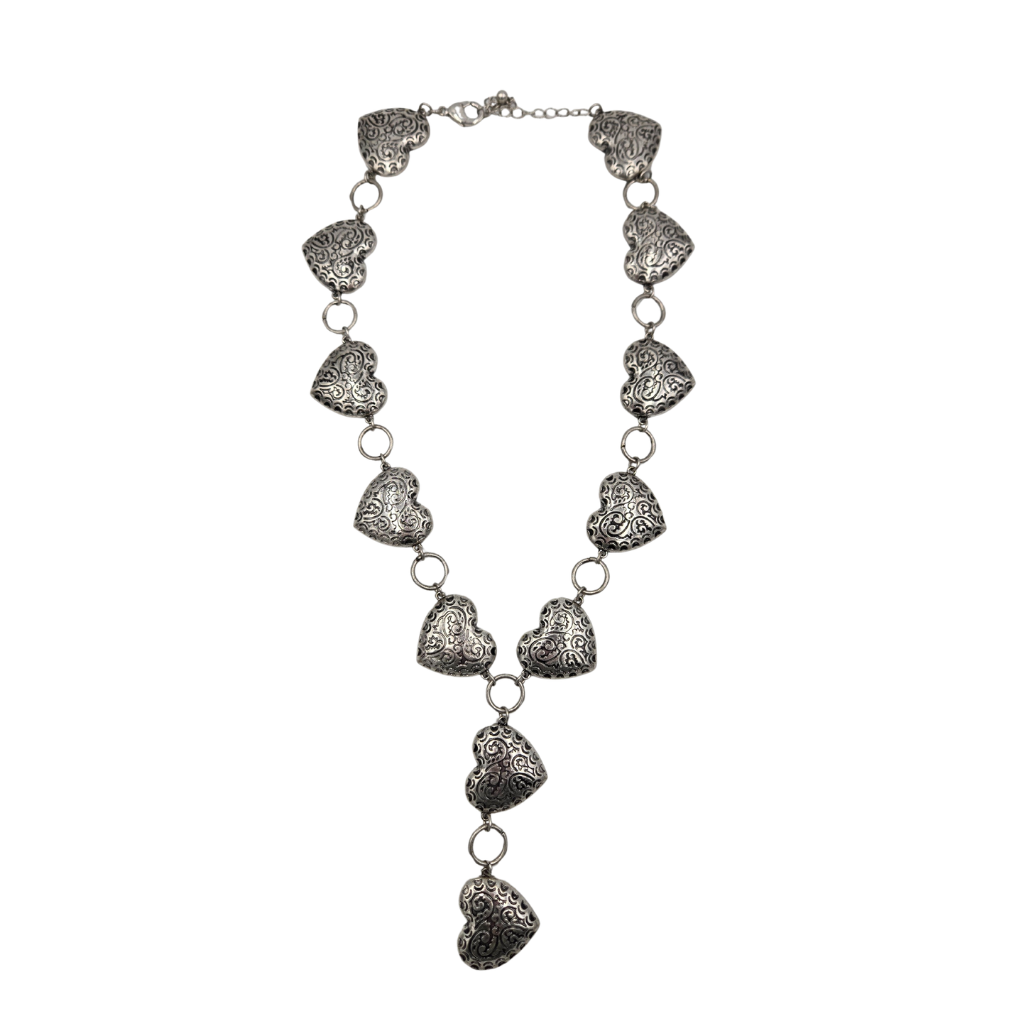 Antique Silver Lariat Heart Necklace