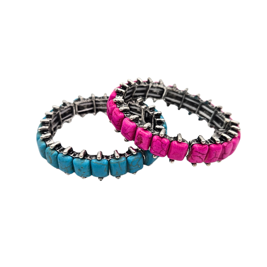 Antique Silver & Stone Stretch Bracelet