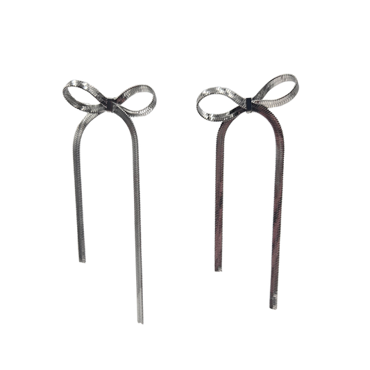 WP - Ribbon Bow Earrings in Silver