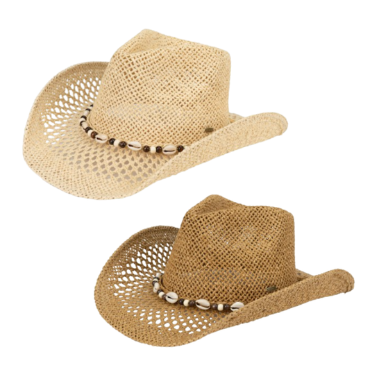 Cowrie Shell Woven Cowboy Hat (2 colors)
