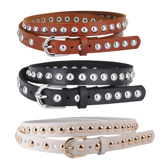 Leather Skinny Studded Belt (3 colors/4 sizes)