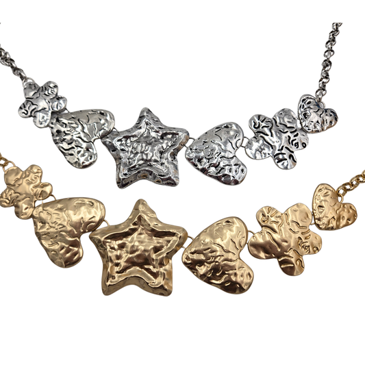 Hearts & Stars Hammered Necklace (2 colors)