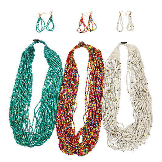 Seed Bead Statement Necklace Set (3 colors)