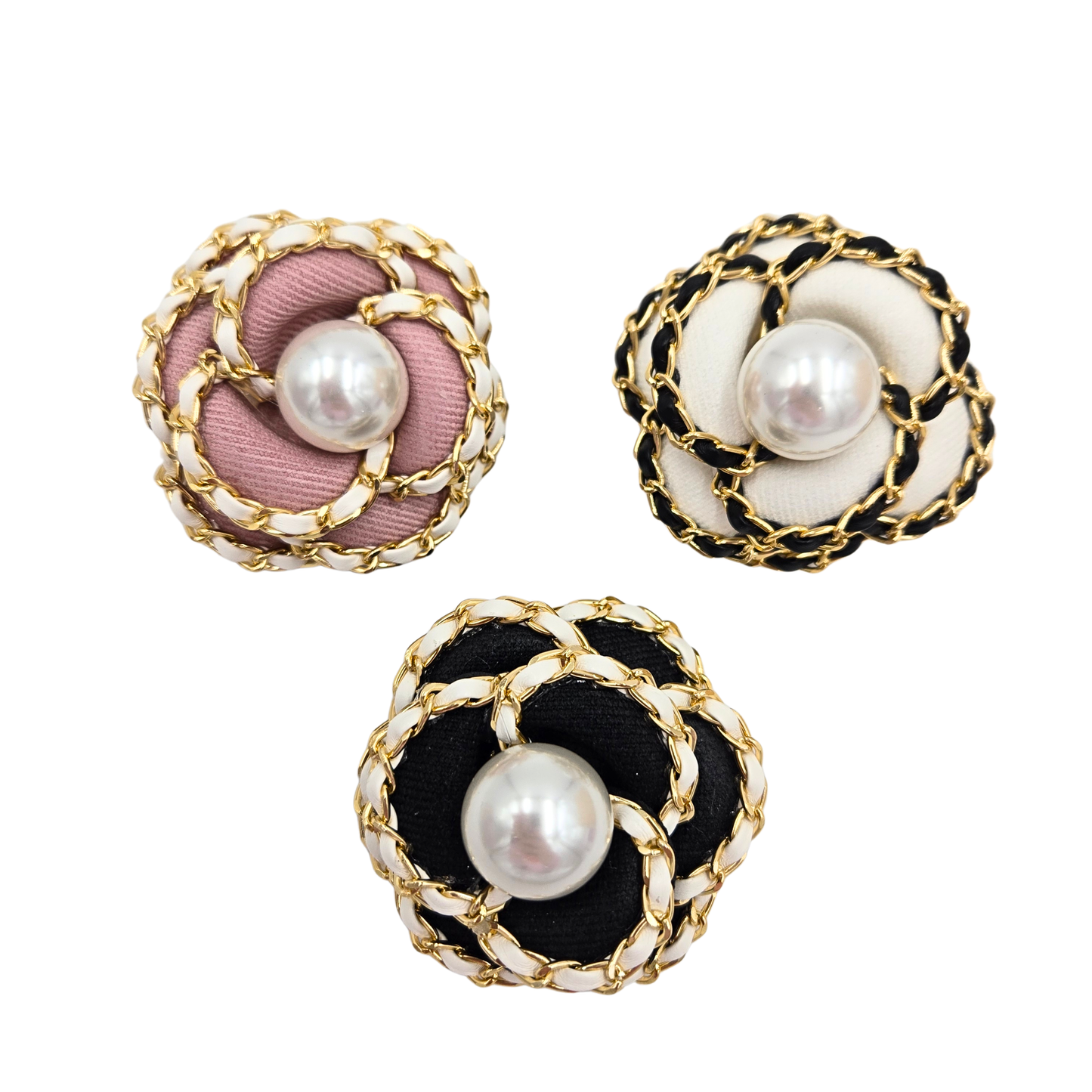 Chain Flower Pearl Brooch (3 Colors)
