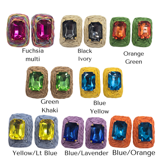 Rectangle Raffia Jewel Earrings (8 colors)