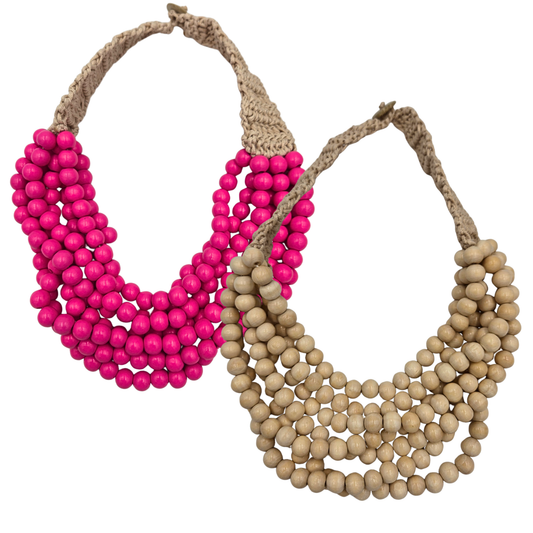 Woven Wooden Bead Layered Necklace (2 colors)