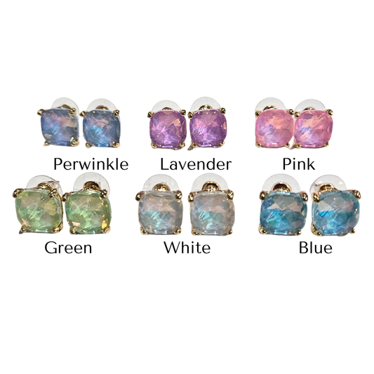 Pastel Rectangle Jewel Stud Earrings (6 colors)