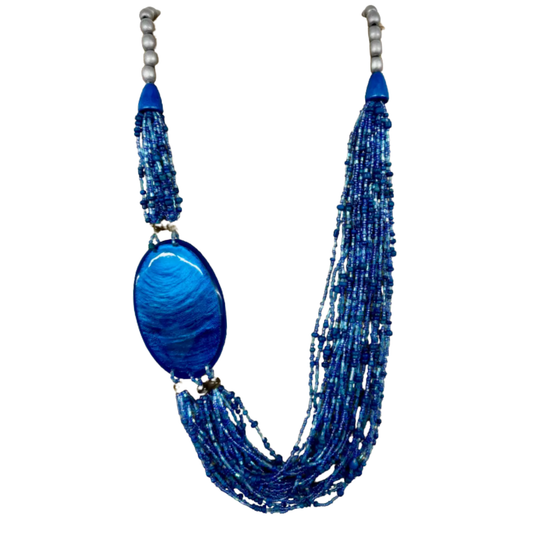Blue Seed Bead Asymmetrical Necklace