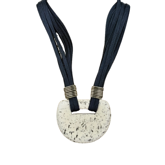 Black Cord Half Moon Pendant Necklace