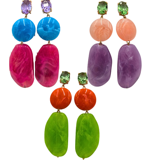 Marble & Jewel Statement Earrings (3 colors)