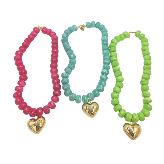 Gold Heart Beaded Necklace (3 colors)
