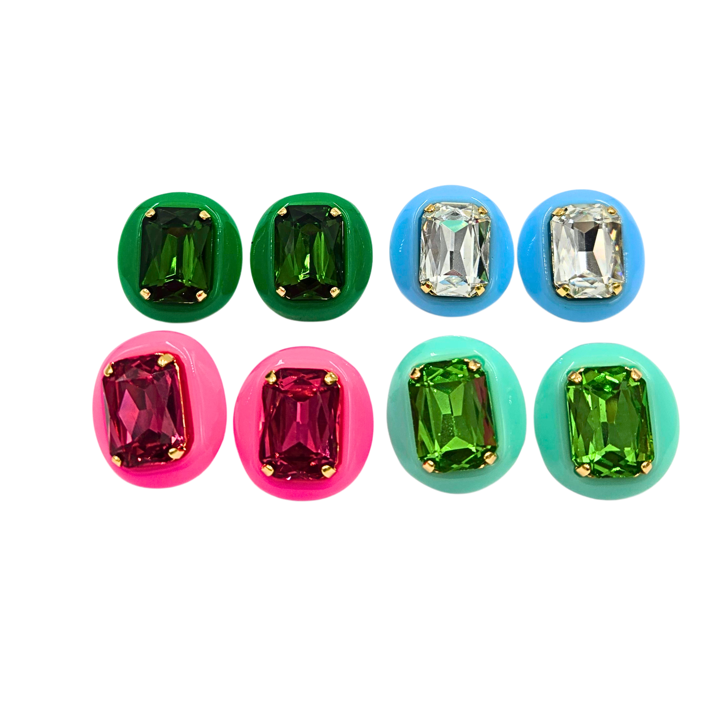 Rectangle Jewel and Acrylic Stud Earrings (4 colors)