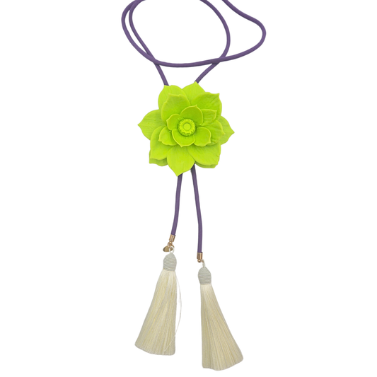 Rahya - Lotus Flower Bolo in Lime with Lavender & Ivory