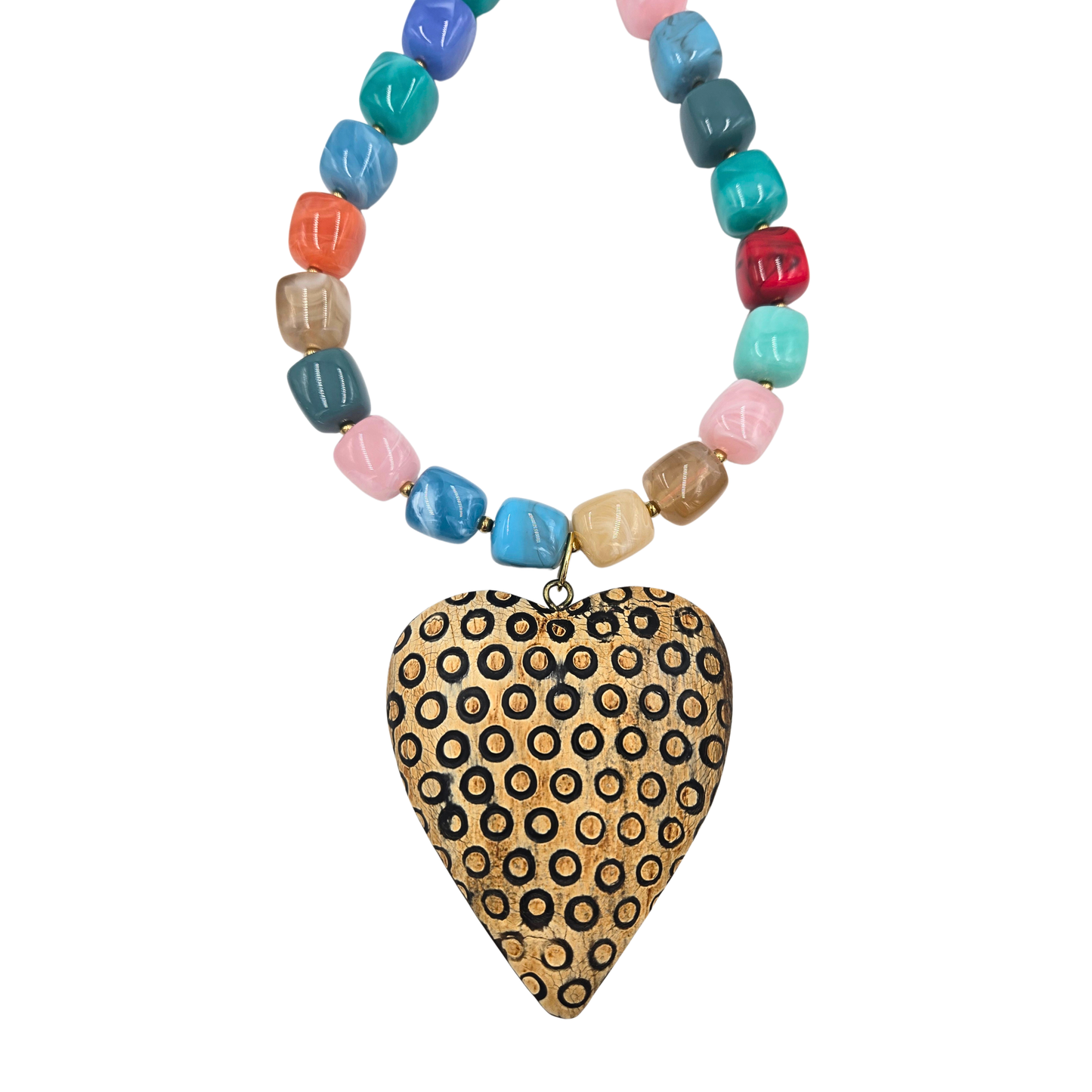 Jennifer Thames - Multi Square Beaded Necklace with Large Dot Pendant