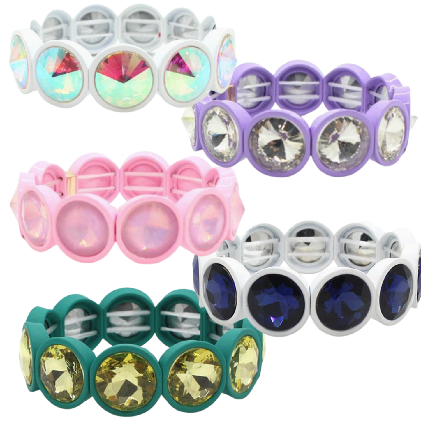 Round Jewel and Enamel Stretch Bracelet (5 colors)