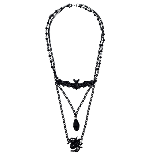 Spooky Black Enamel Layered Necklace