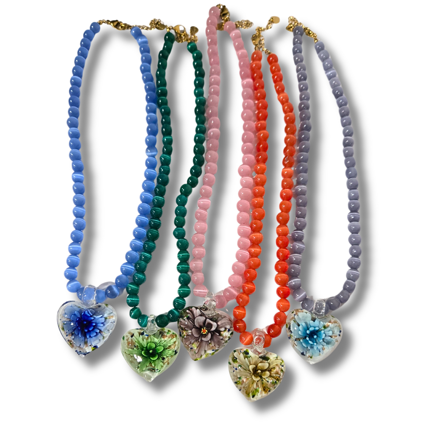 Heartfelt Gemstone Beaded Pendant Necklace (5 Colors)