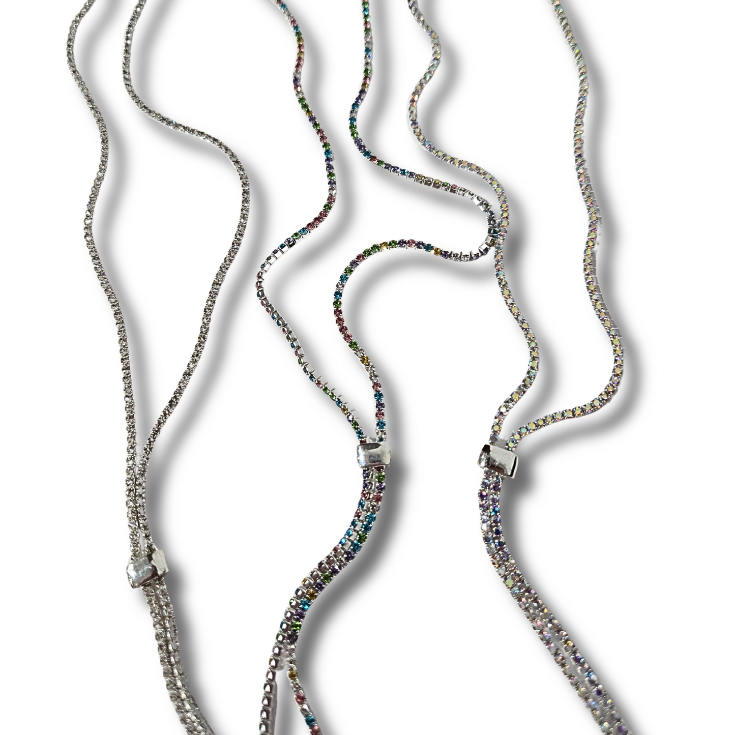 Dainty Silver Lariat Jeweled Necklace (3 colors)