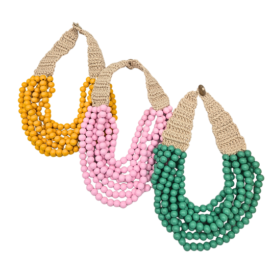 Pastel Wooden Bead Layered Necklace (3 colors)